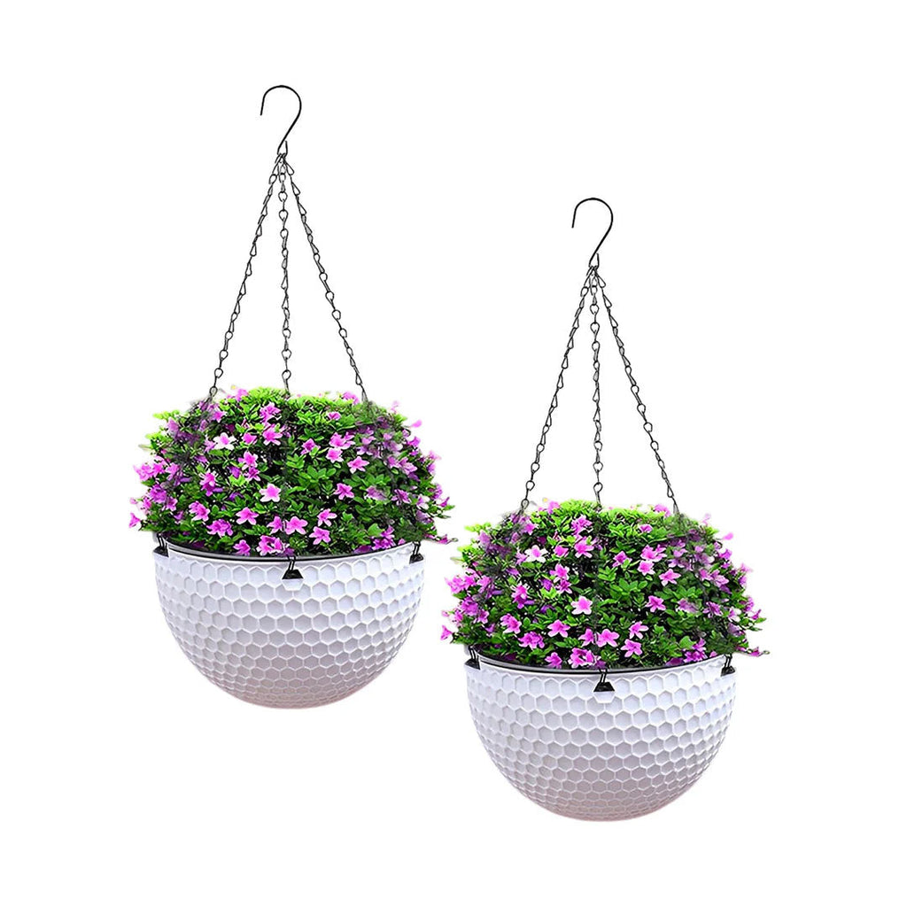 SOGA 2X White Large Hanging Resin Flower Pot Self Watering Basket Planter-0