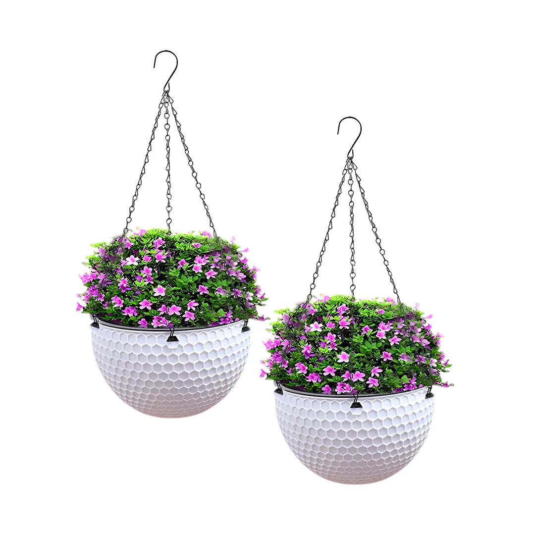 SOGA 2X White Large Hanging Resin Flower Pot Self Watering Basket Planter-0
