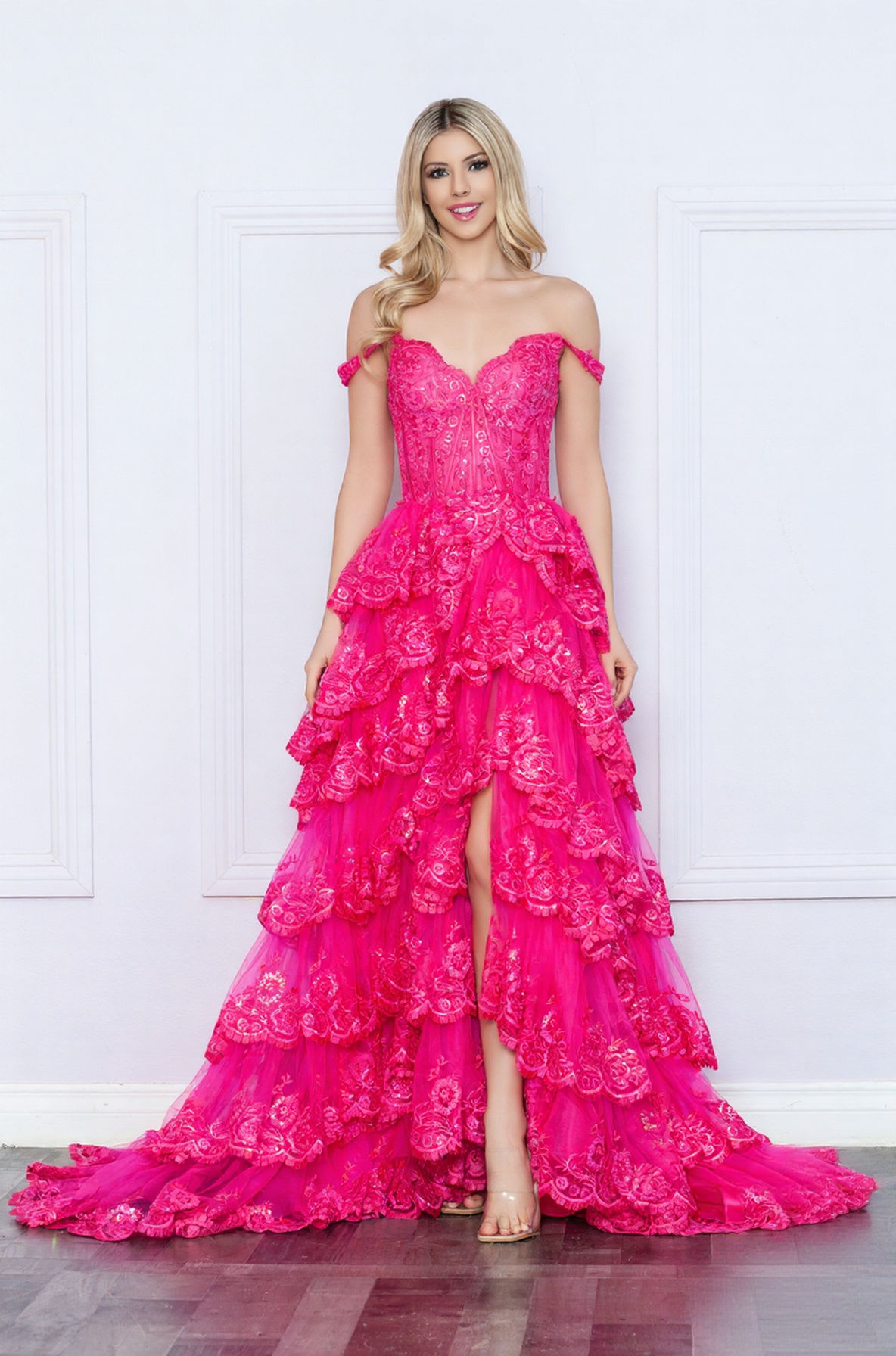 Sequins Embellished Long Ruffled Dress w/ Charming Sweetheart Neckline NX R1299
