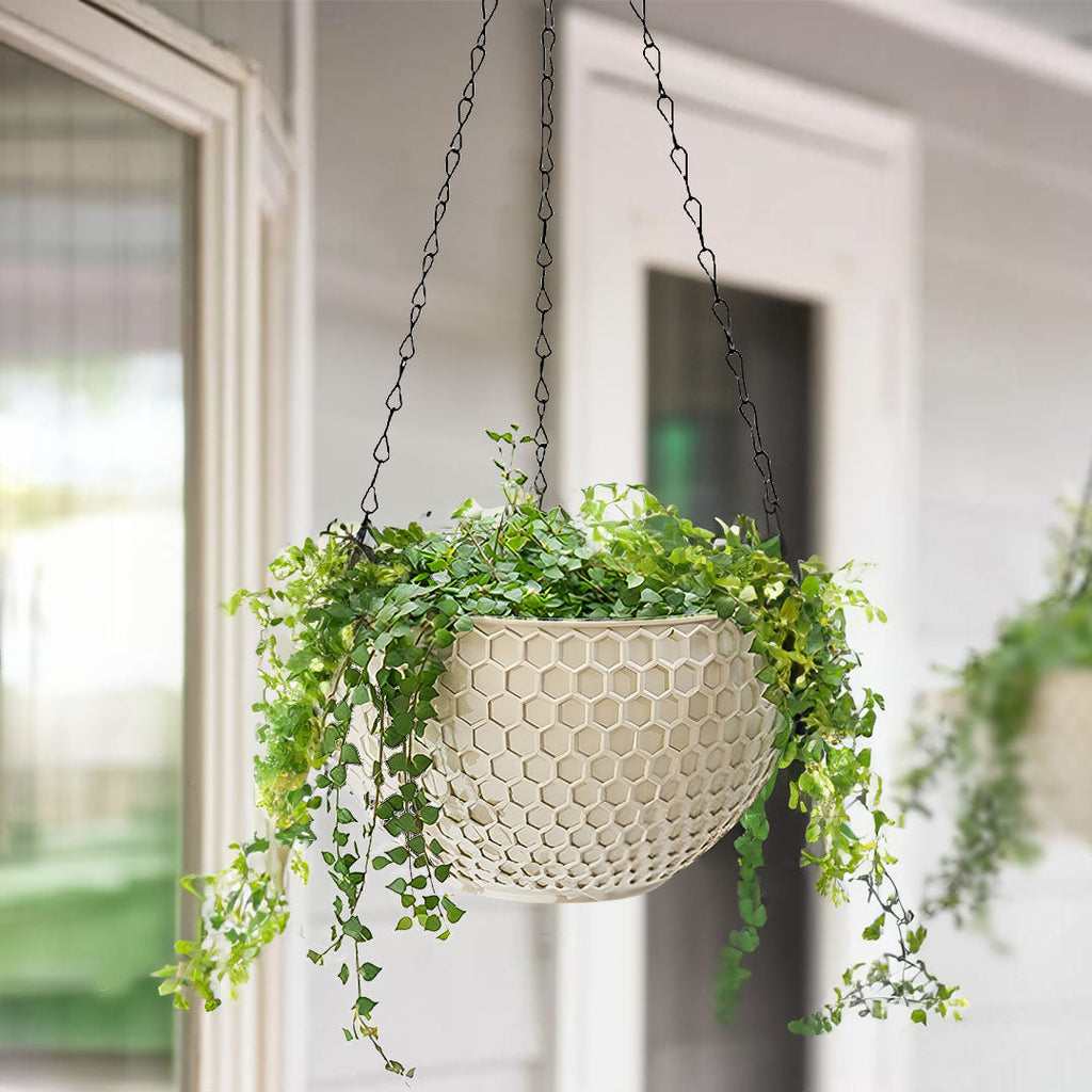 SOGA 2X White Large Hanging Resin Flower Pot Self Watering Basket Planter-1