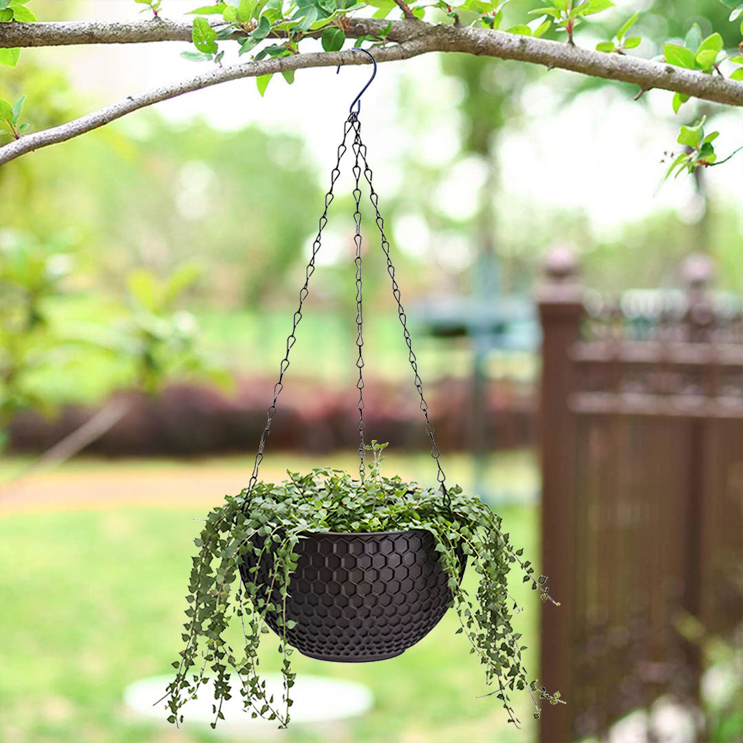 SOGA 16" Coffee Hanging Planter – Indoor Outdoor Pot with Drainage-2