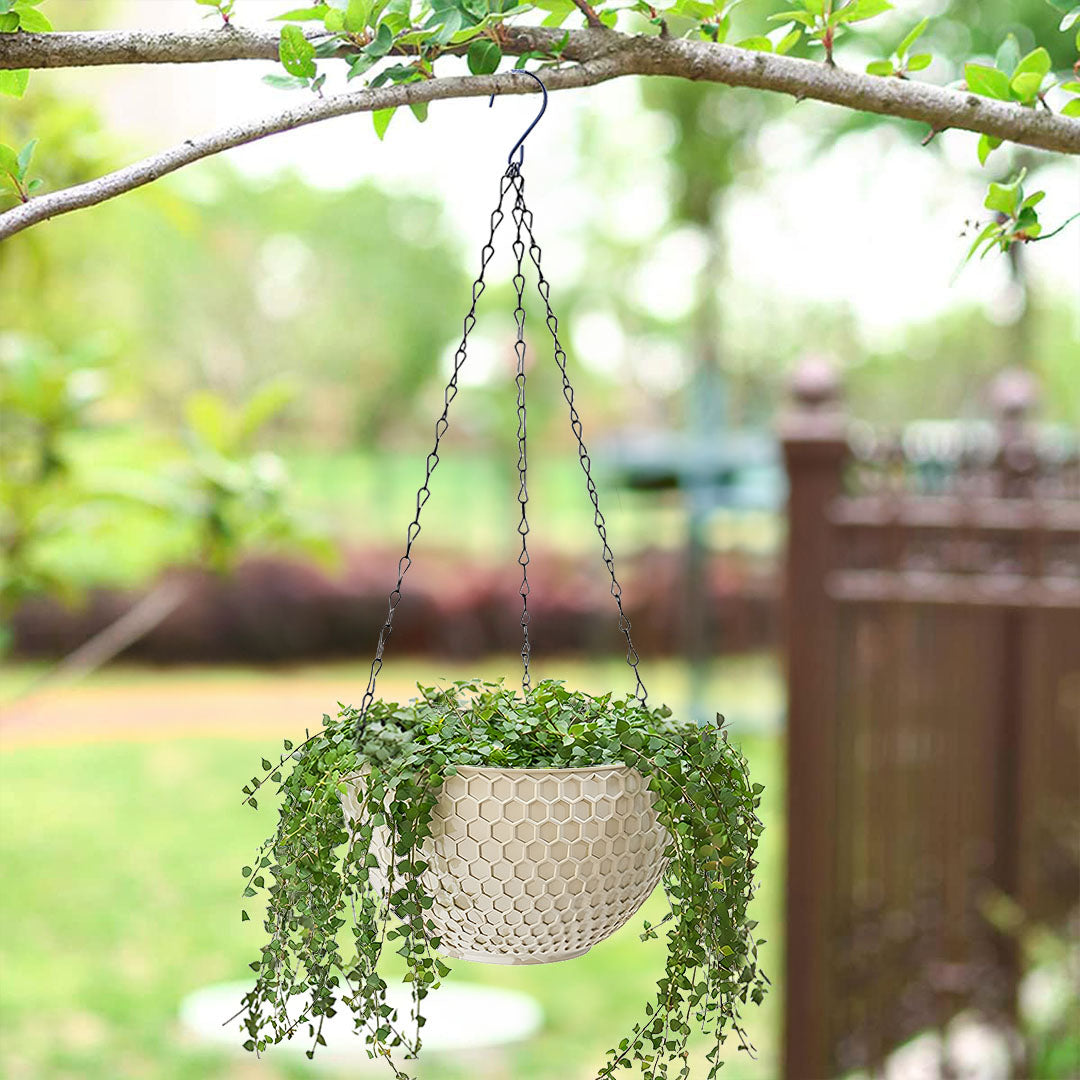 SOGA 2X White Large Hanging Resin Flower Pot Self Watering Basket Planter-2