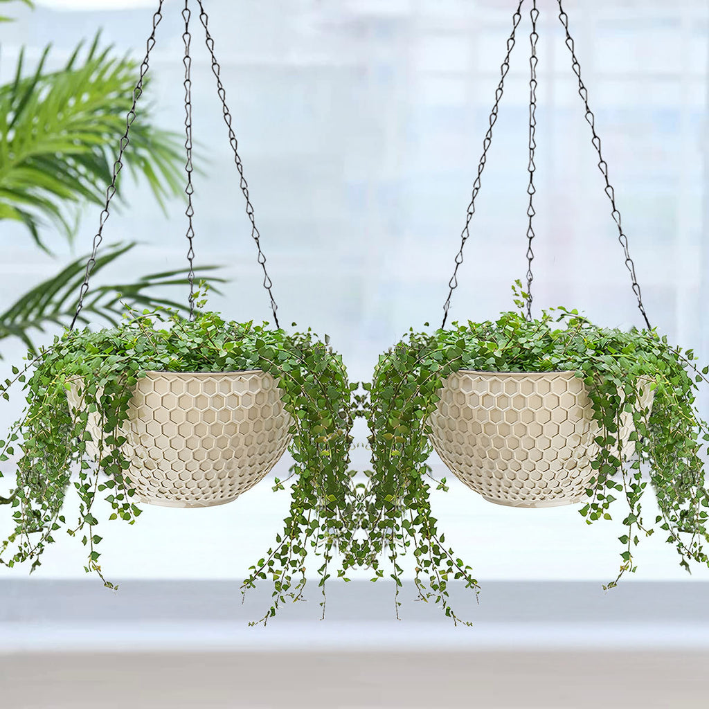 SOGA 2X White Large Hanging Resin Flower Pot Self Watering Basket Planter-3