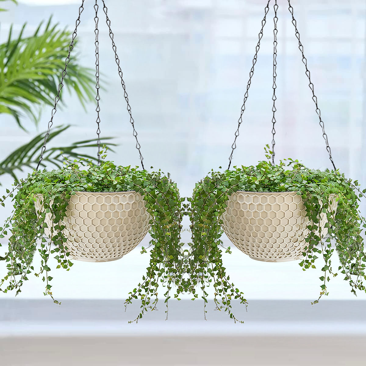 SOGA 2X White Large Hanging Resin Flower Pot Self Watering Basket Planter-3