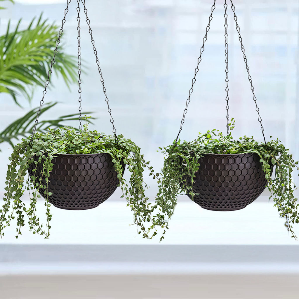 SOGA 16" Coffee Hanging Planter – Indoor Outdoor Pot with Drainage-3