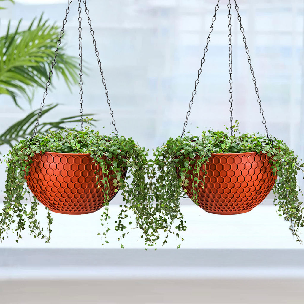 SOGA 16" Red Hanging Planter – Indoor Outdoor Pot with Drainage-3