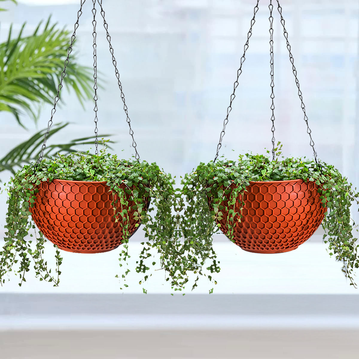 SOGA 16" Red Hanging Planter – Indoor Outdoor Pot with Drainage-3