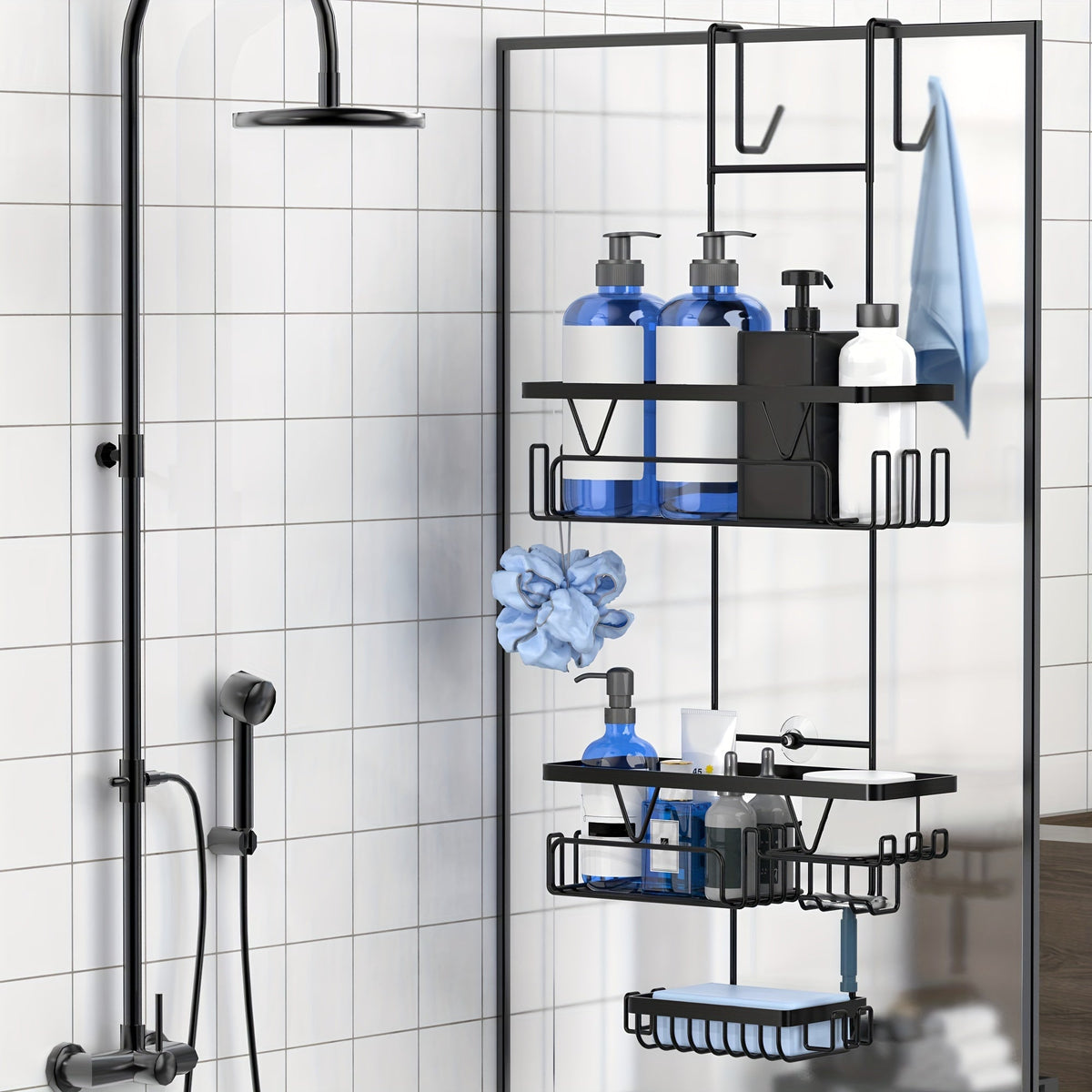 Door Shower Organizer Stainless Hanging Rack-1