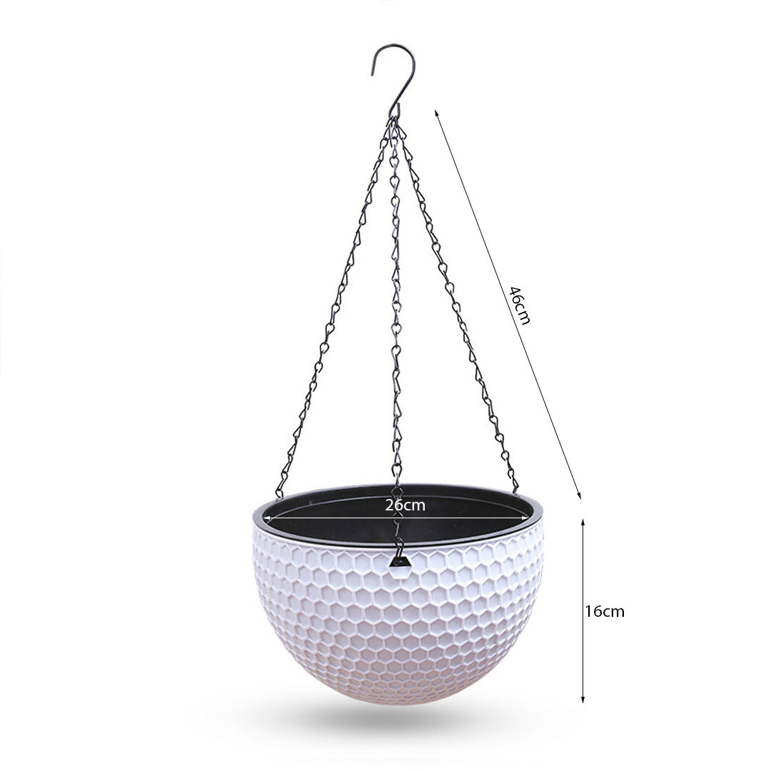 SOGA 2X White Large Hanging Resin Flower Pot Self Watering Basket Planter-4