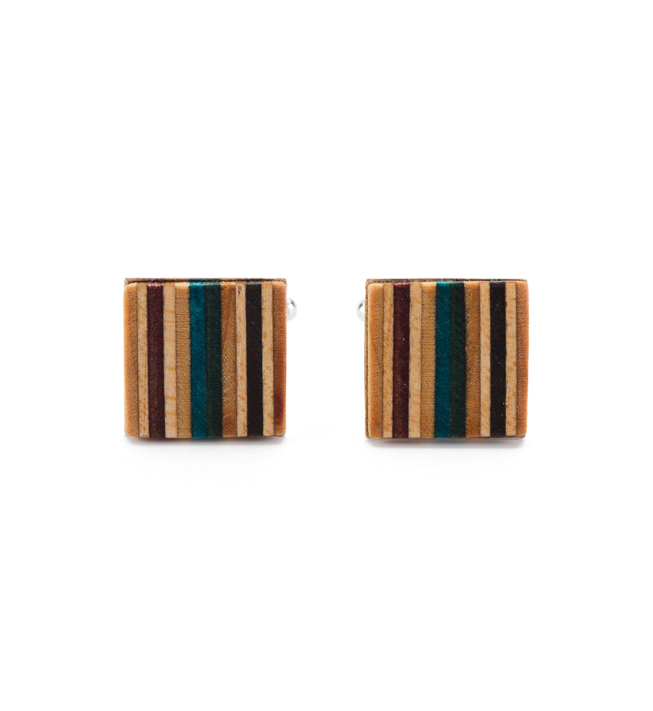 Multicolour Recycled Skateboard Square Cufflinks-0