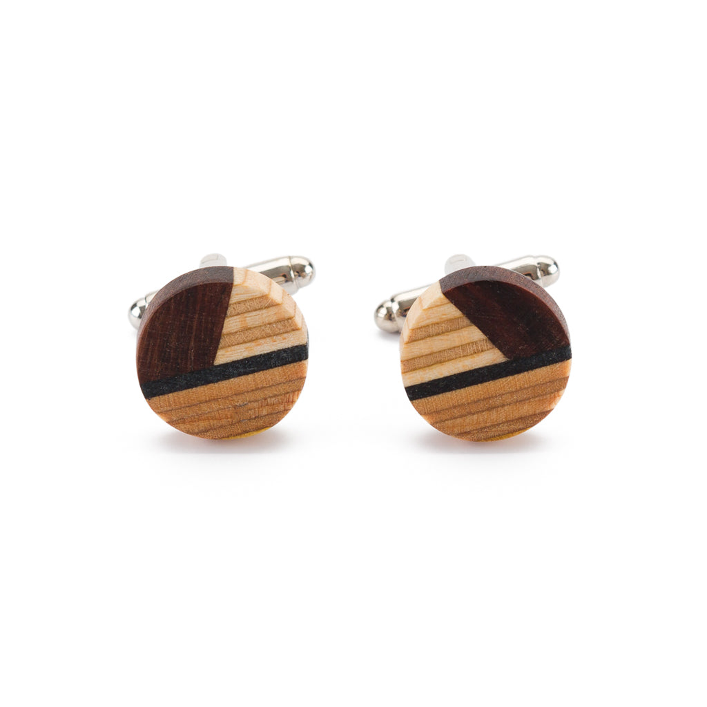 Recycled Skateboard Wooden Round Cufflinks-2