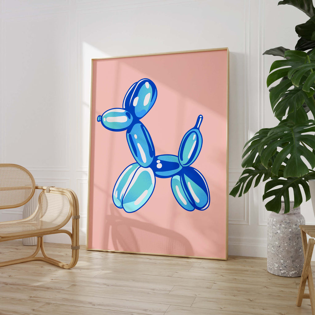 Balloon Dog Poster · Blauer Hund Skulptur · Pop Art Ästhetik · Minimalistisches Design · Rosa Hintergrund · Print ohne Rahmen-1