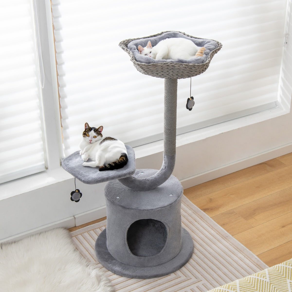 NNECW 106 CM Tall Cat Tree with Curved Metal Supporting Frame-0
