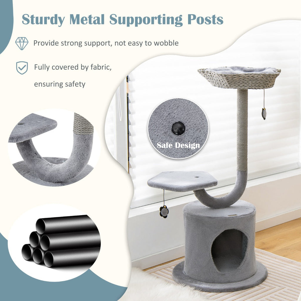 NNECW 106 CM Tall Cat Tree with Curved Metal Supporting Frame-2