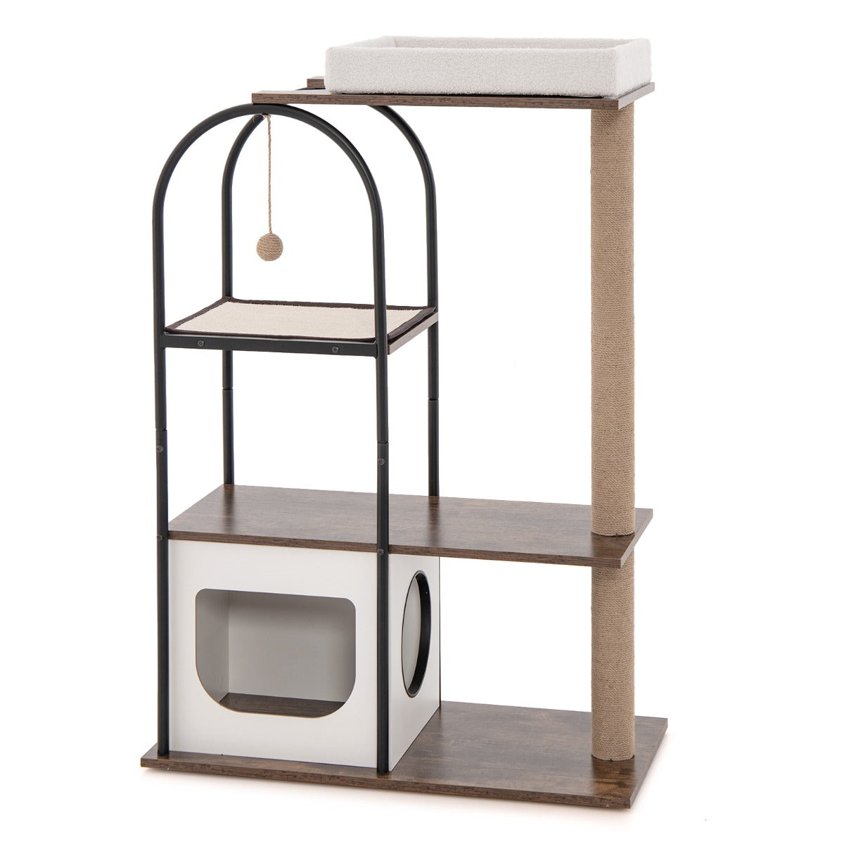 NNECW 118 CM Tall Cat Tree Tower Top Perch Cat Bed with Metal Frame-White-1