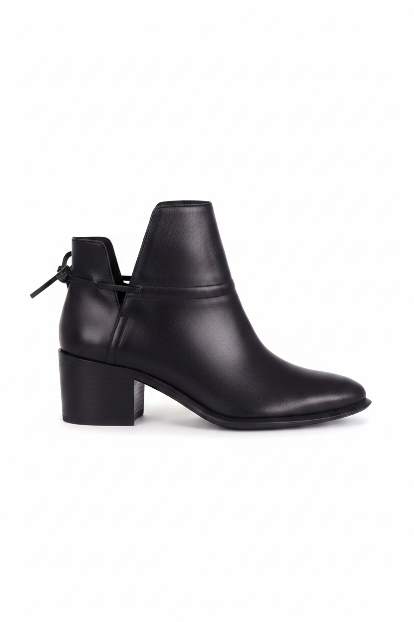Attalea Black Leather Ankle Boots – Ankle Strap, 6.5cm Block Heel
