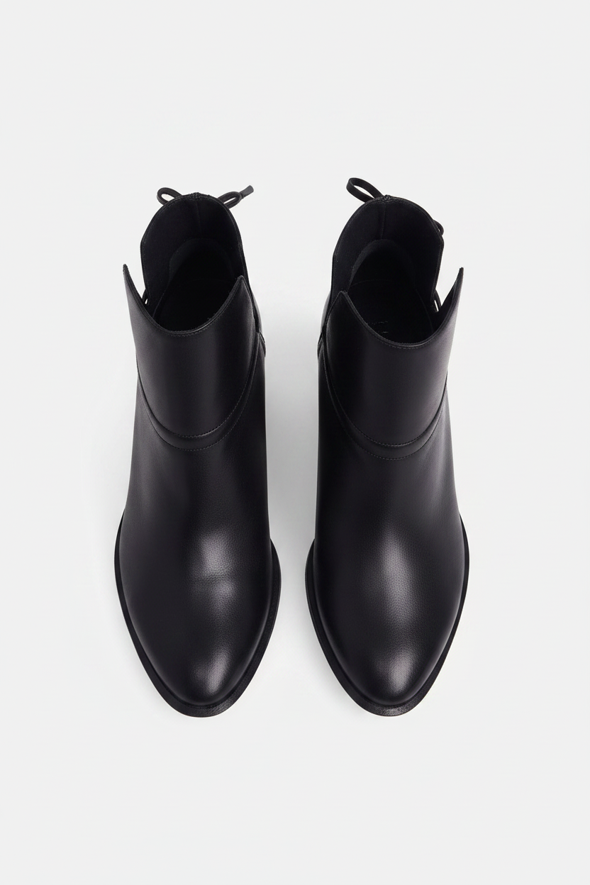 Attalea Black Leather Ankle Boots – Ankle Strap, 6.5cm Block Heel