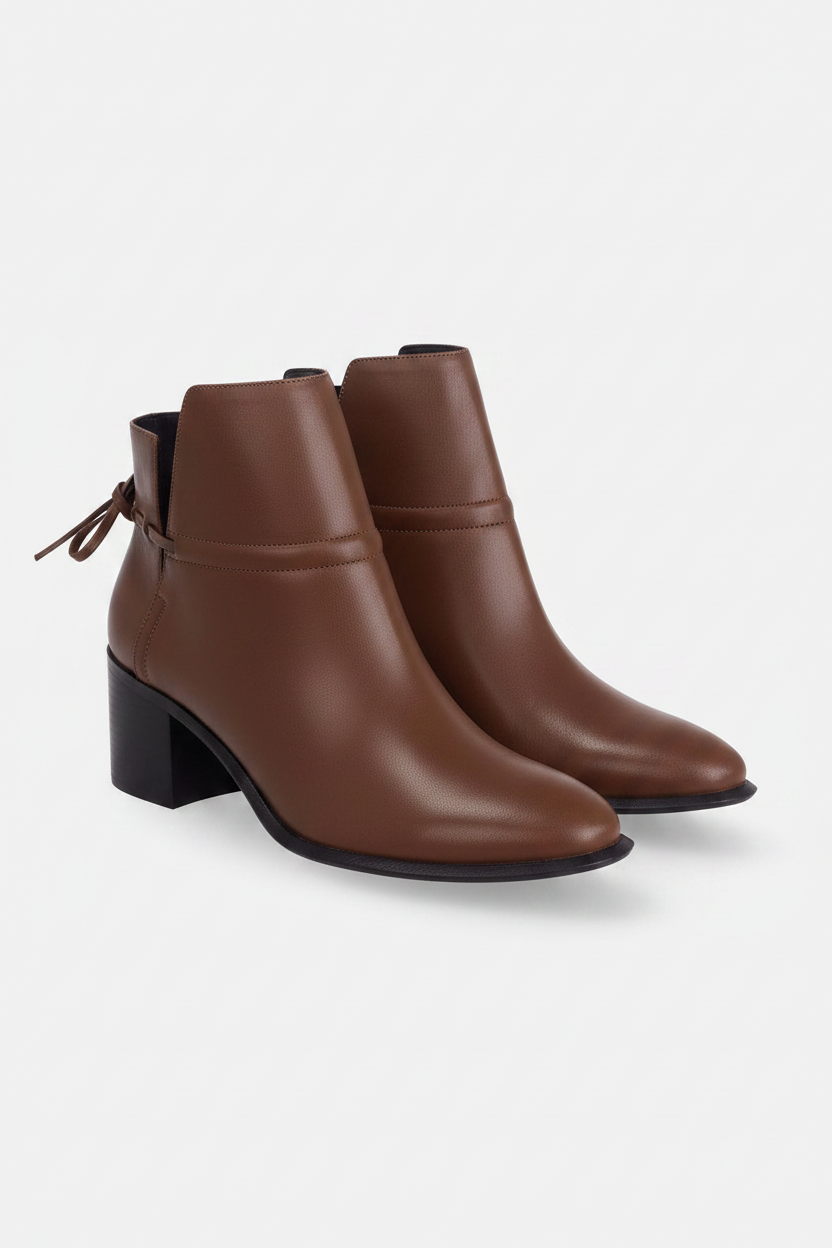 Attalea Brown Leather Ankle Boots – Ankle Strap, 6.5cm Block Heel