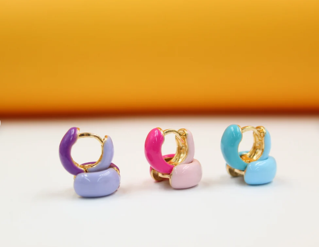 18K Gold Filled Enamel Small Huggie Earrings (K116A)-1
