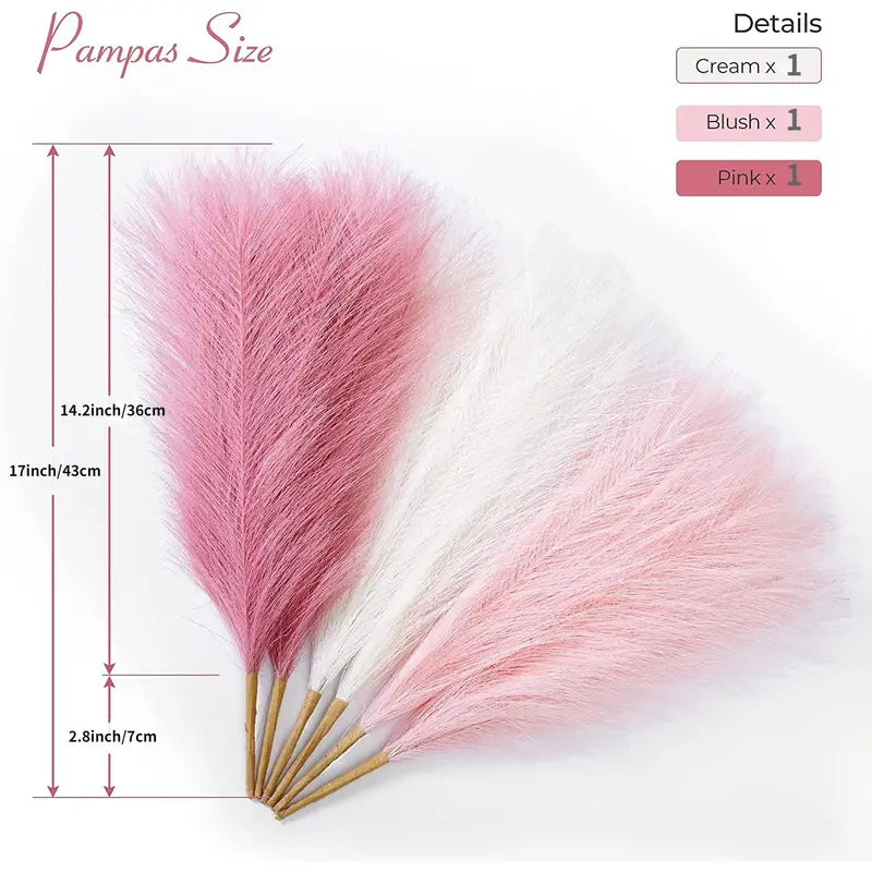 Set of 3 Artificial Pampas Grass Stems (43.18cm) - Blush, Cream & Pink Gradient-2