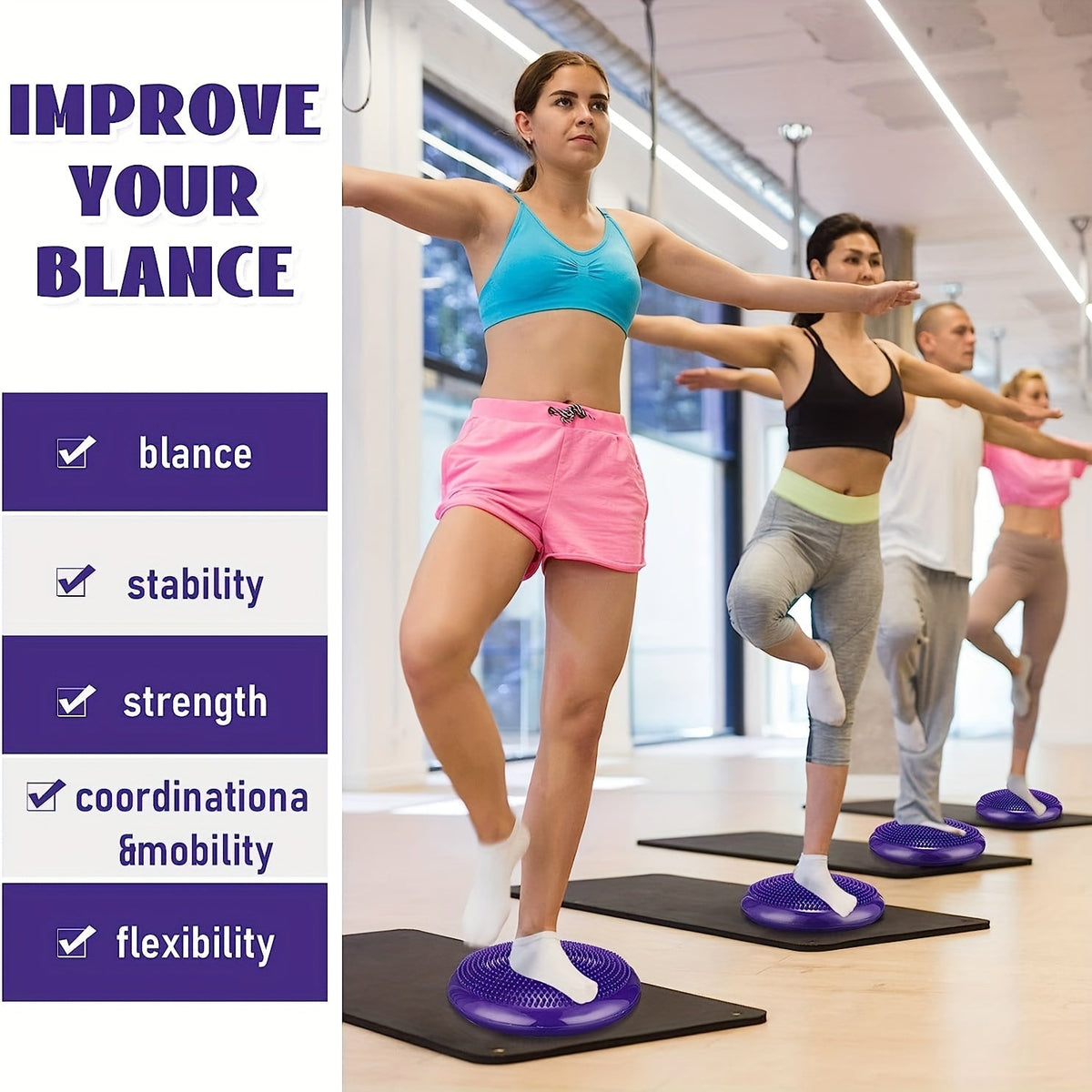 2pcs Inflatable Balance Boards - Stability & Core Strength Trainer(Blue & Purple)-3