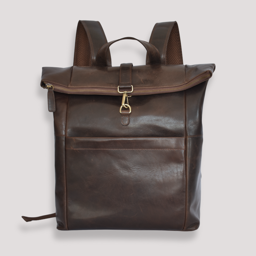 Mochila de Cuero Roll-Top Marrón Oscuro – Para Portátiles – IULIUS-1