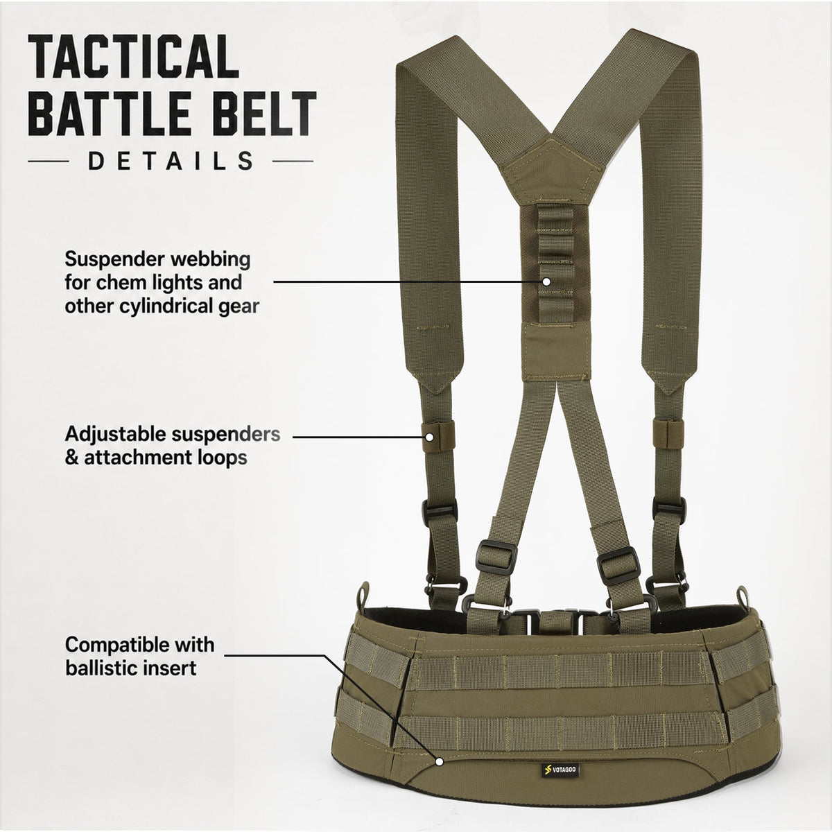 VOTAGOO® Tactical Battle Belt with Detachable Suspenders