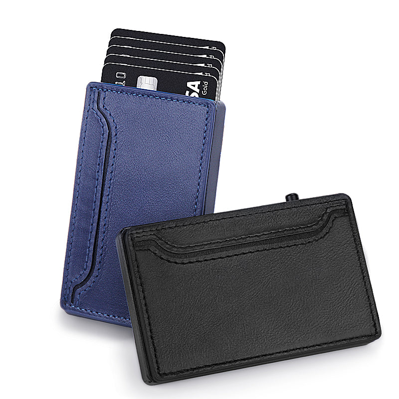 TOYFID Wallet With PU Leather Cover,Aluminum Alloy Pop Up Wallet Holder Card-1