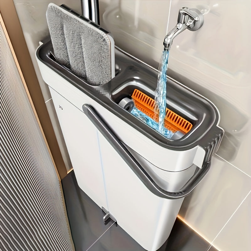 Hands-Free Flat Mop Cleaning Set with Bucket-2