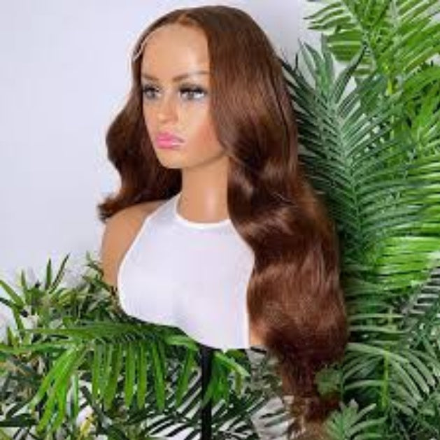 4x4 Lace Human Hair Wig Chocolate Brown Body Wave, Density-2