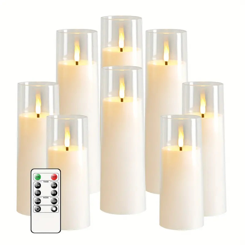 5pcs Flicker Flameless Candle Set with Remote Control and Timer - LED Candle for Festive Decor (White)-0