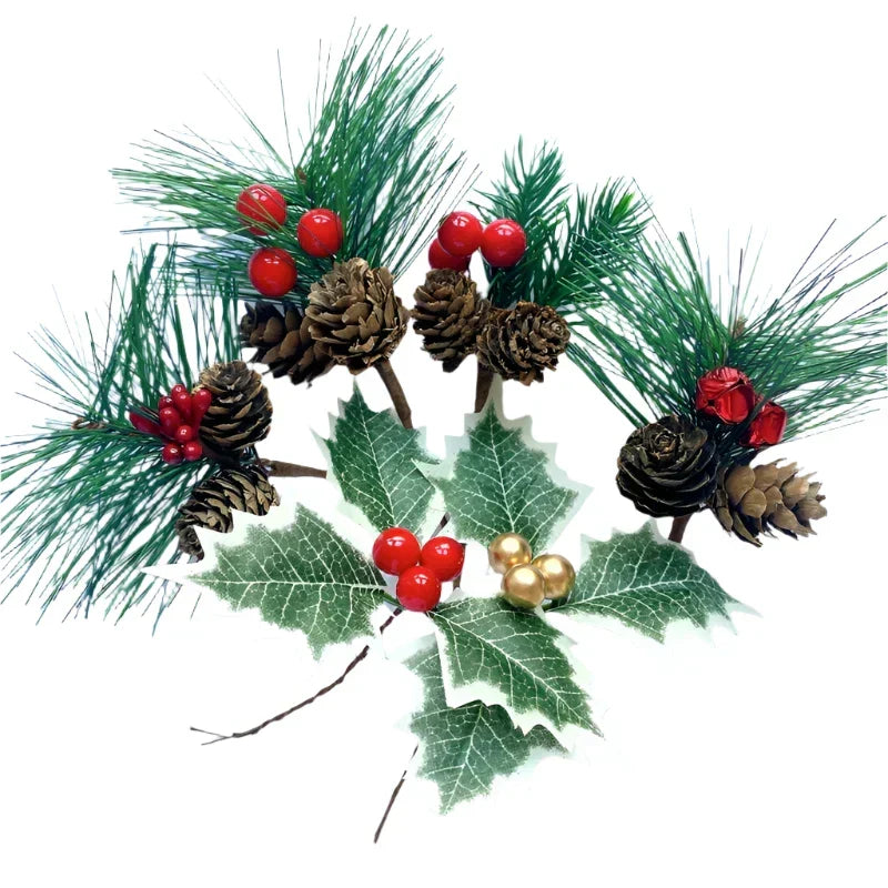 1Pc Artificial Christmas Pinecone Red Berry Stem-0