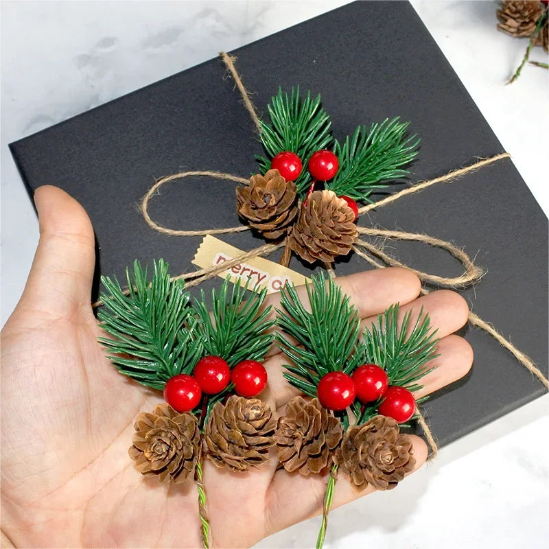 1Pc Artificial Christmas Pinecone Red Berry Stem-1
