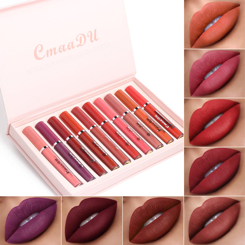 Women's Non-stick Cup Waterproof Matte Lipstick Long-Lasting Lip Care Pack-0