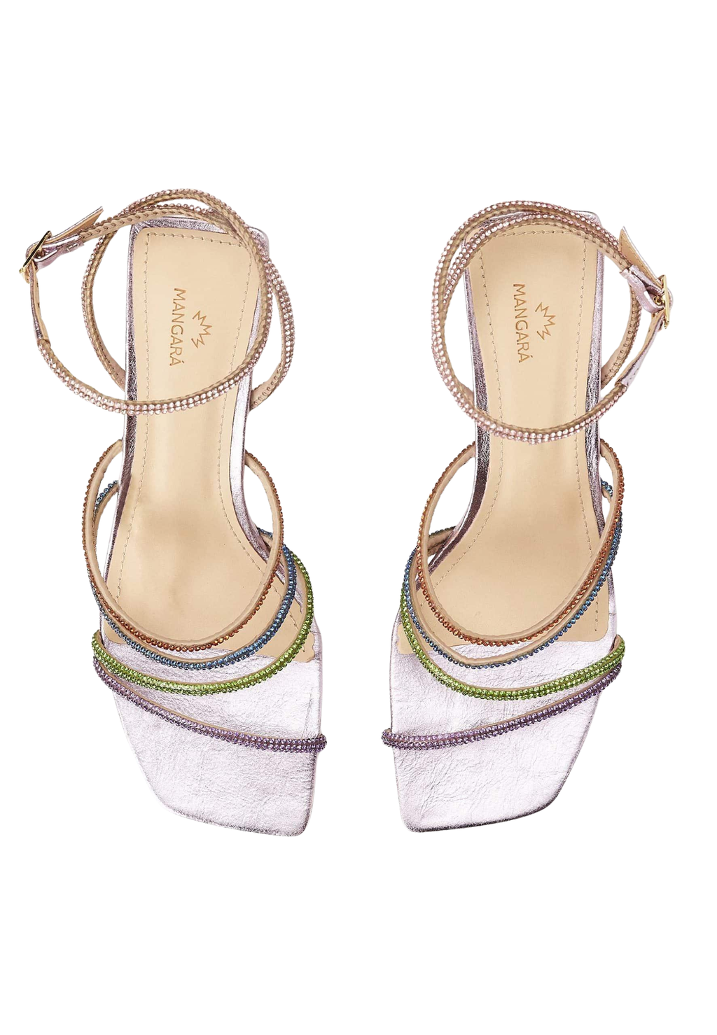 Arca Leather Sandals – 8cm Crystal Straps High Heel Purple