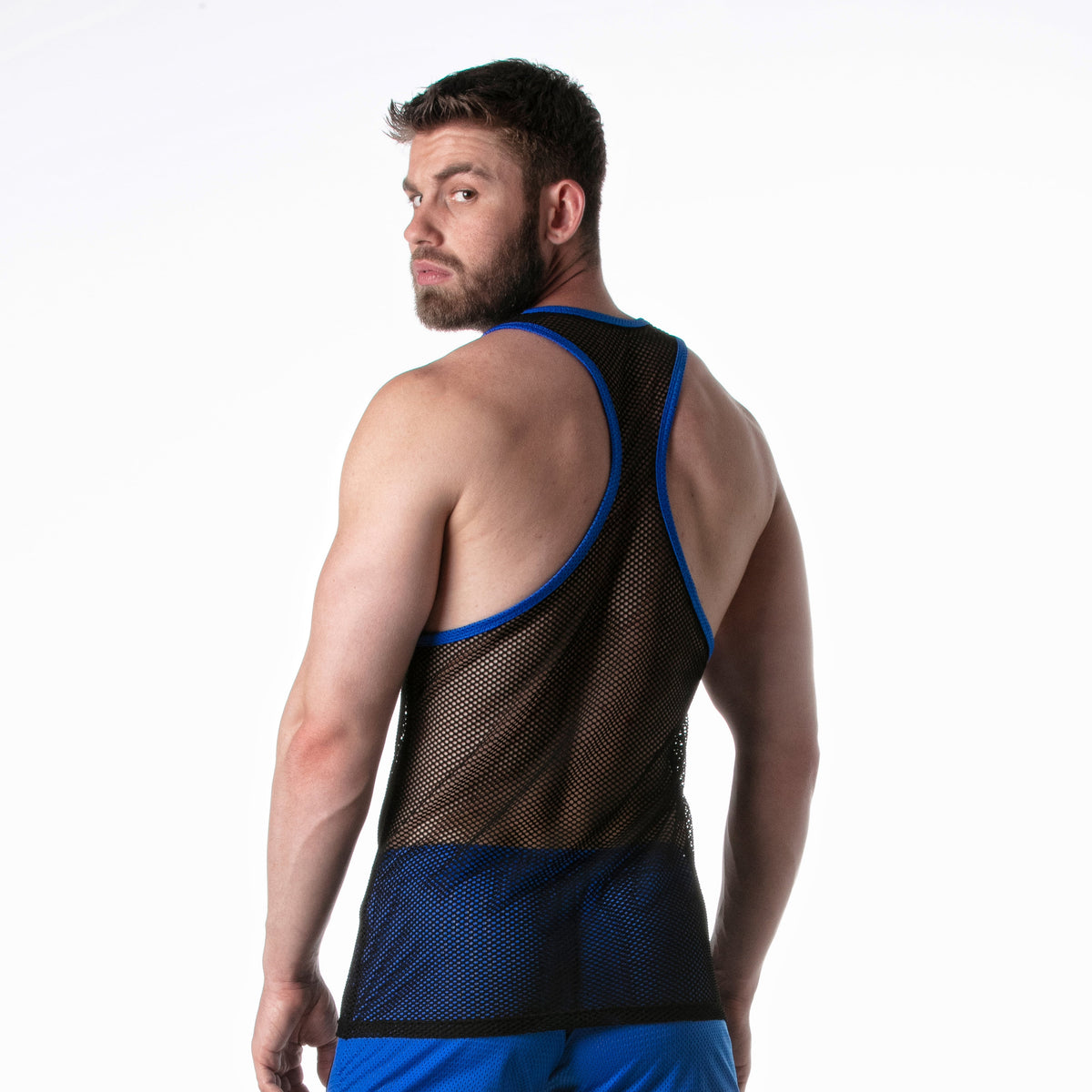 Mesh Tank Top Black w/ Blue Detail-1