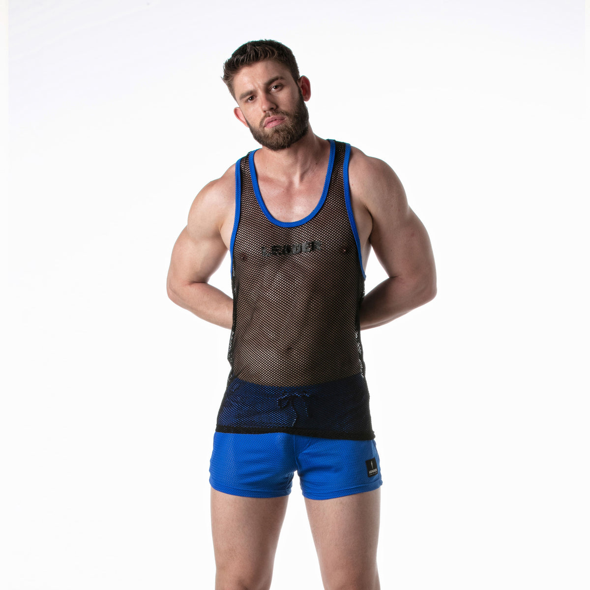 Mesh Tank Top Black w/ Blue Detail-2