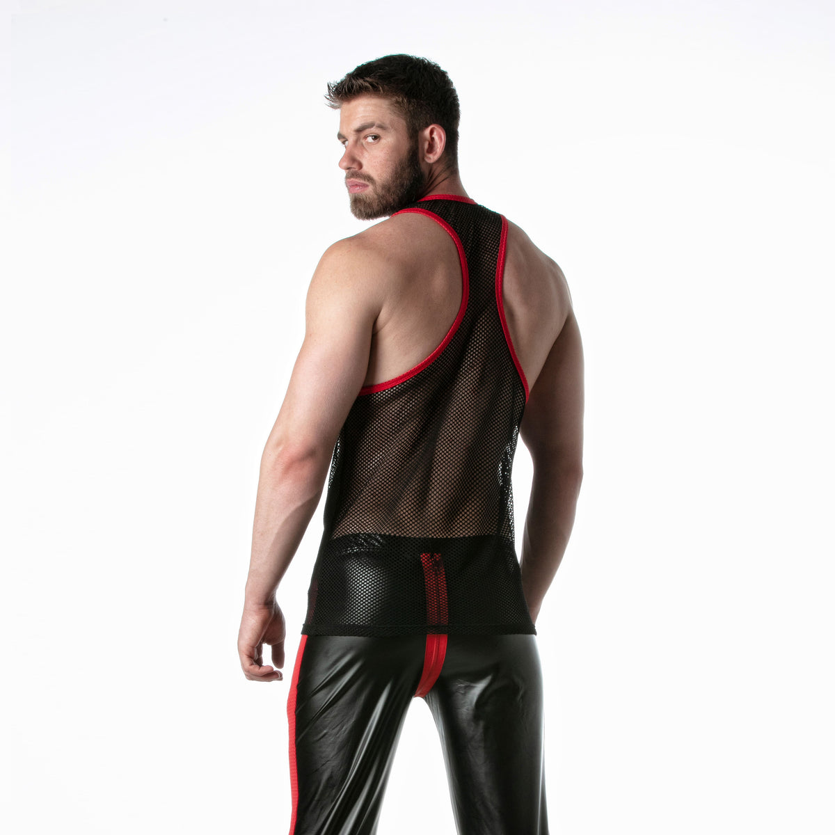 Mesh Tank Top Black w/ Red Detail-4