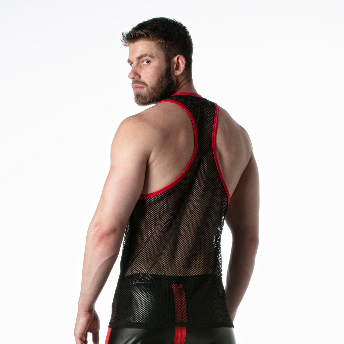 Mesh Tank Top Black w/ Red Detail-1