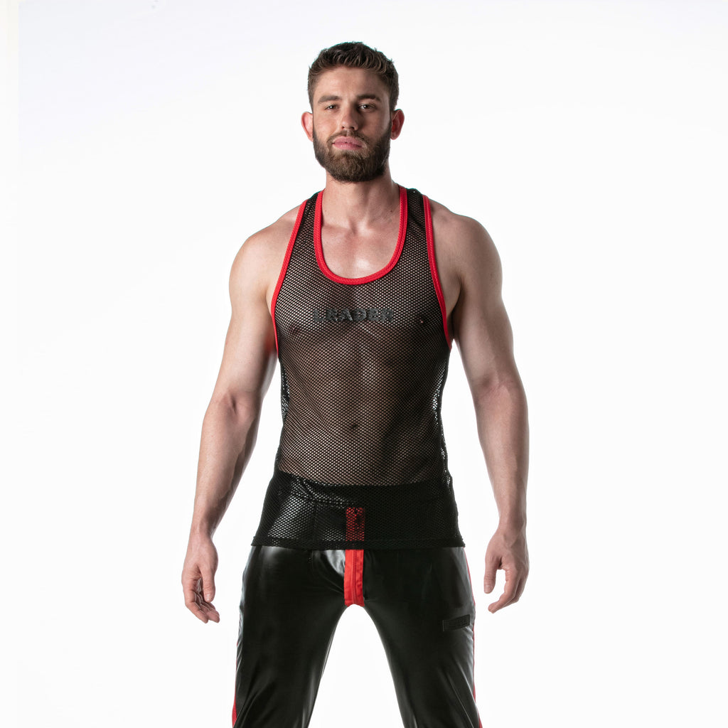 Mesh Tank Top Black w/ Red Detail-2
