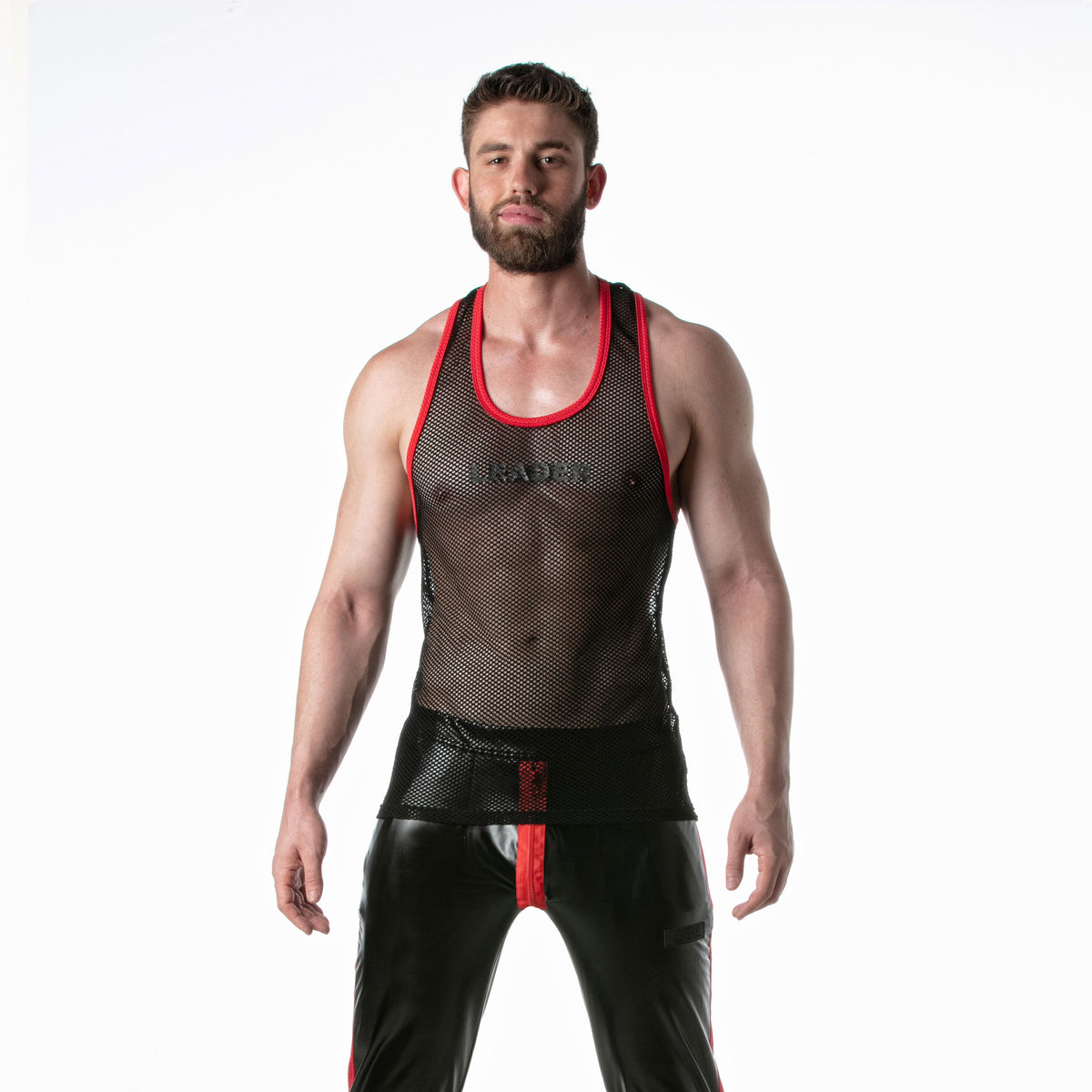 Mesh Tank Top Black w/ Red Detail-2