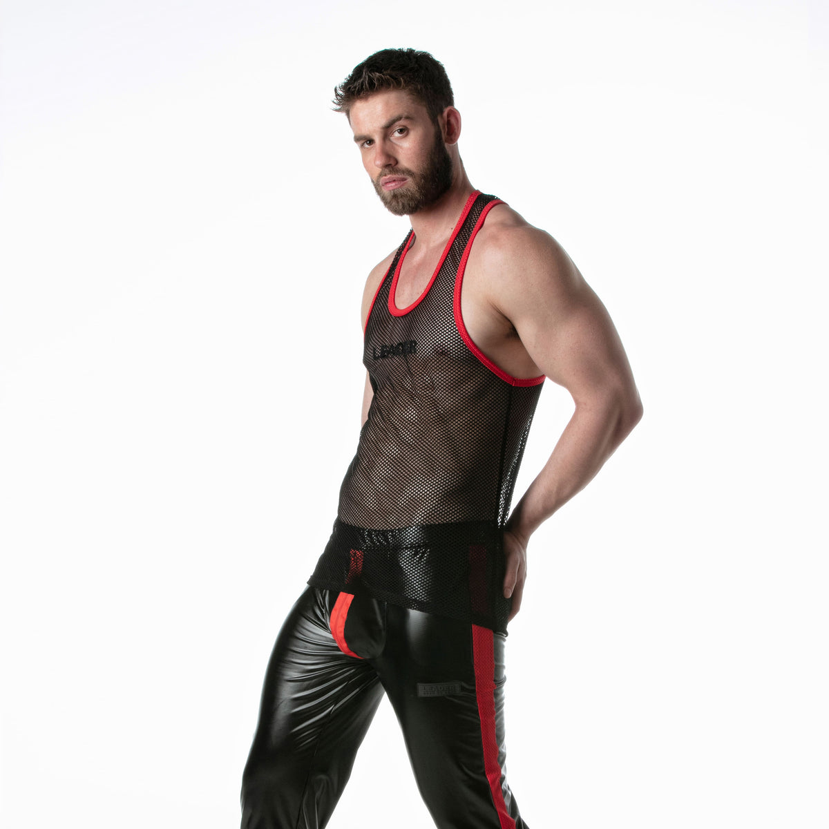 Mesh Tank Top Black w/ Red Detail-3