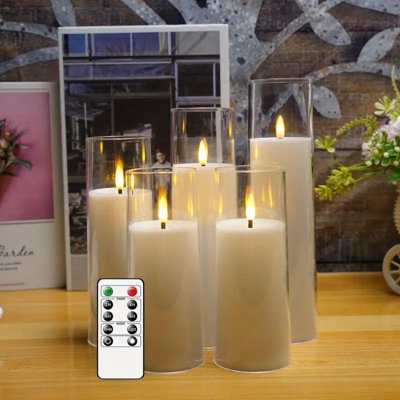 5pcs Flicker Flameless Candle Set with Remote Control and Timer - LED Candle for Festive Decor (White)-3