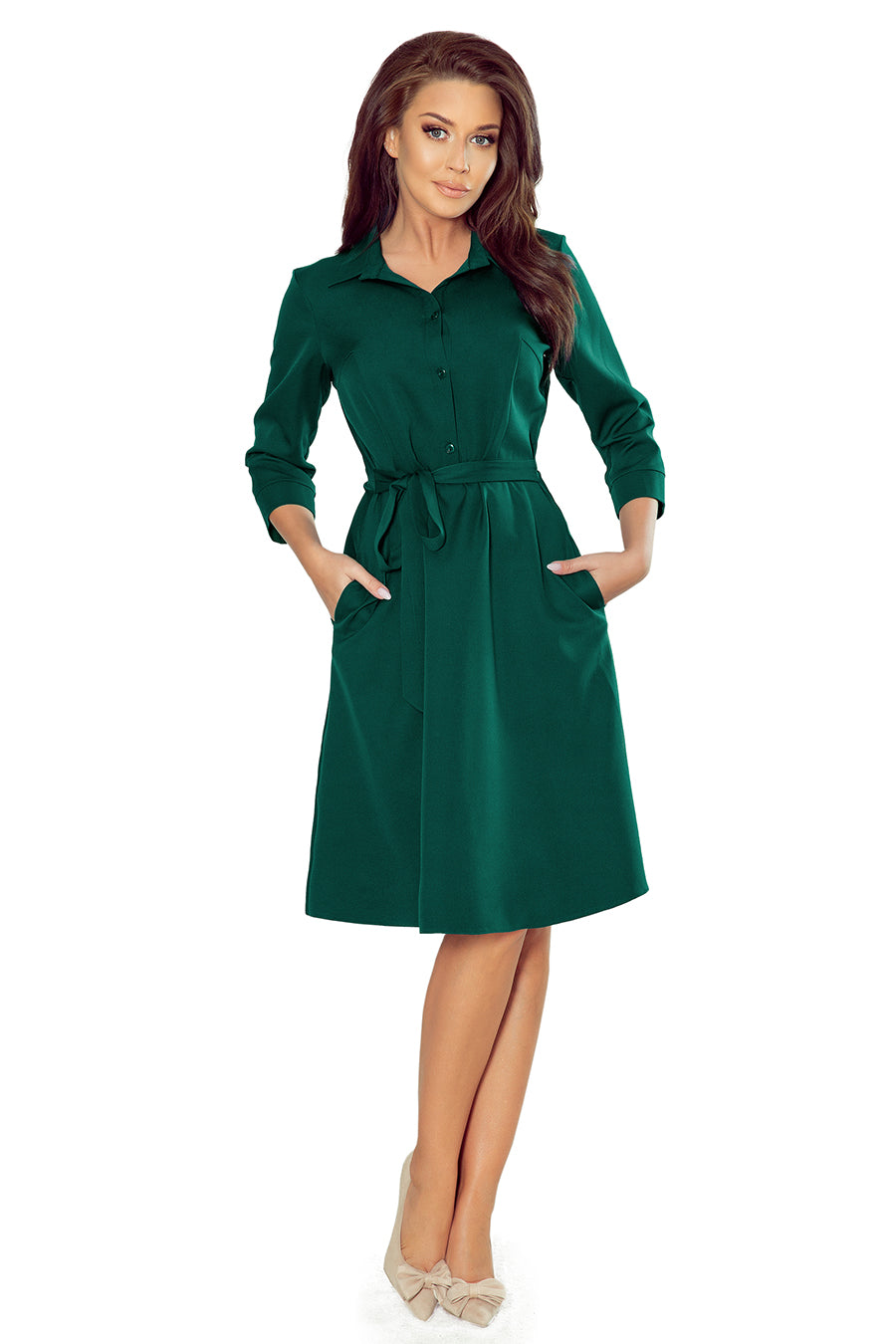Numoco 286-1 SANDY Flared shirt dress - green