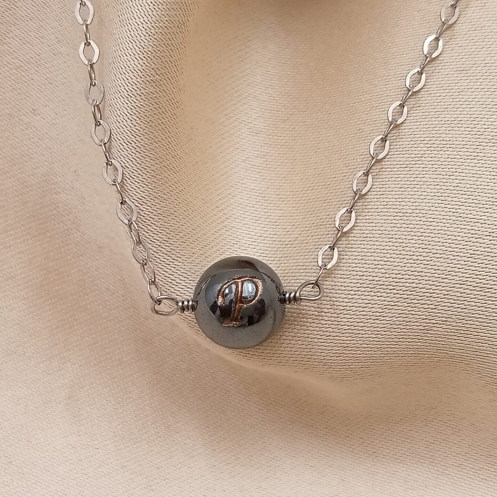 Personalized Name Letter Gun Metal Ball With Chain-3