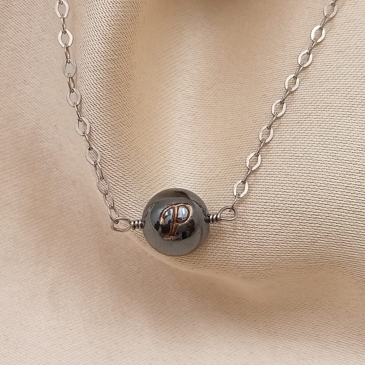 Personalized Name Letter Gun Metal Ball With Chain-3