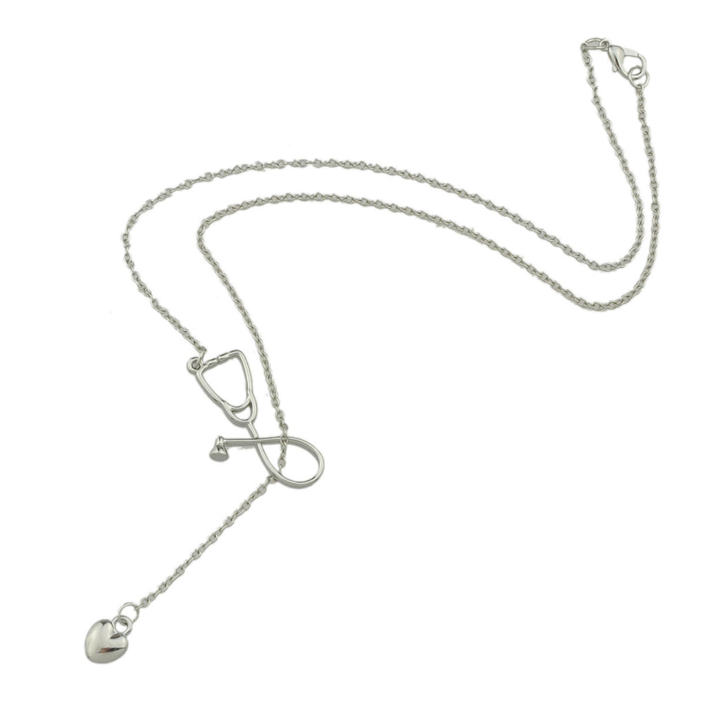 Minimalist Jewelry Trendy Gold Silver Stethoscope Heart Pendant Y shape Necklace-6