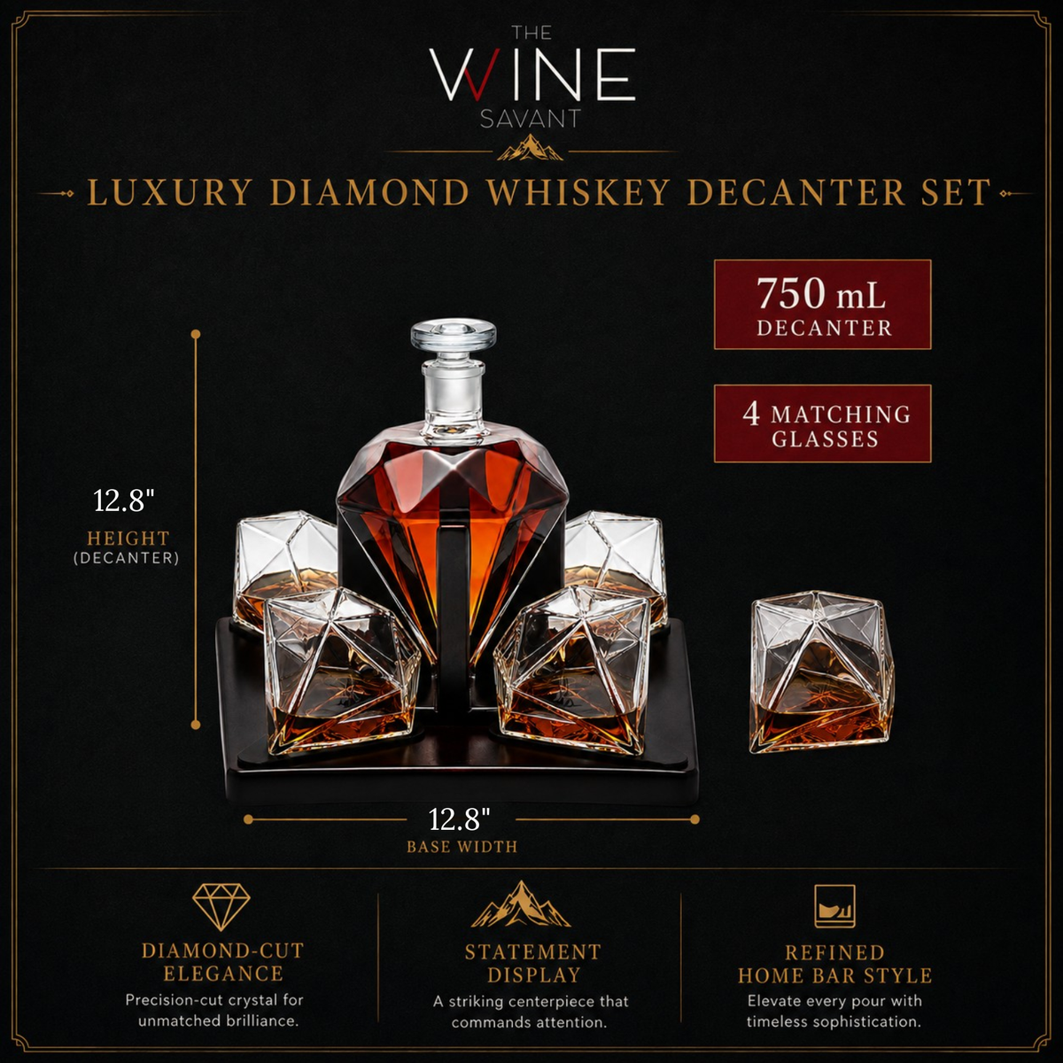 Diamond Decanter Set Premium Barware Gift Elegant Drinkware Collection-1