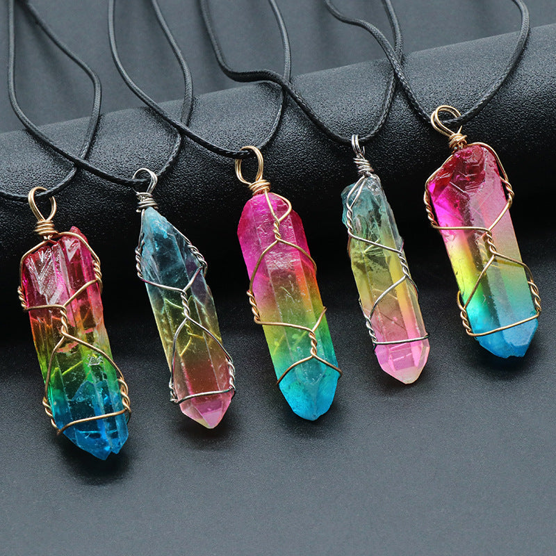 Hot Selling Stone Crystal Pillar Tree Of Life Pendant Ins Fashion Necklace-3