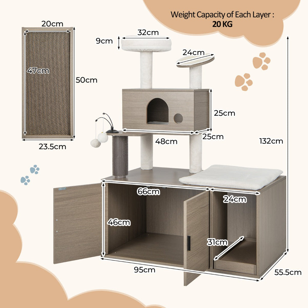 NNECW 2 In 1 Cat Tree with Litter Box Enclosure for Indoor Cars-3